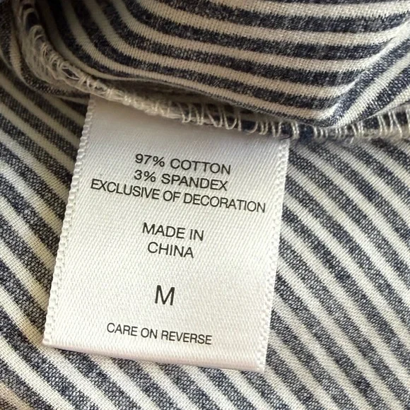 New York & Company Navy White Stripe Lace Bell Sleeve Blouse Medium Boho Keyhole - Picture 7 of 8